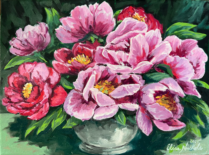 Peonies in a Silver Bowl