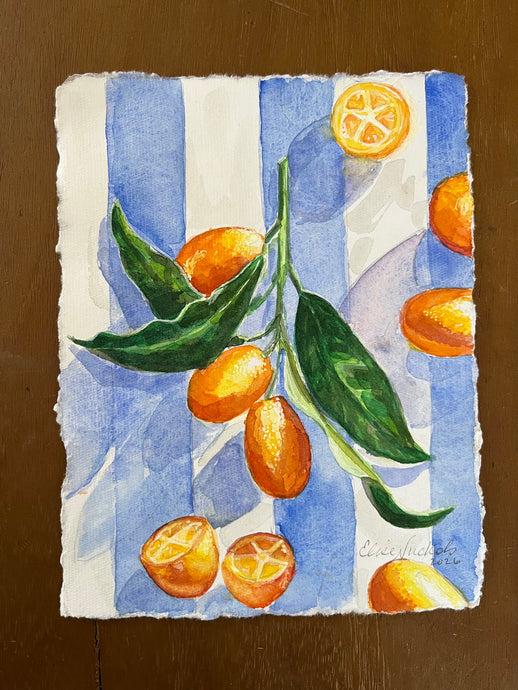 Kumquats on Blue Stripes