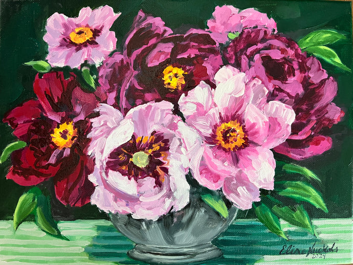 Peonies in a Silver Bowl